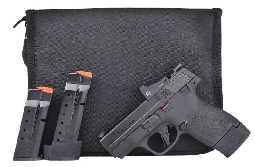 SMITH AND WESSON M&P9 SHIELD PLUS WITH WITH CHRIMSON TRACE CTS-1500 9MM 3.1IN BARREL NS 1-10RD 2-15RD 14398 - Taurus Savings